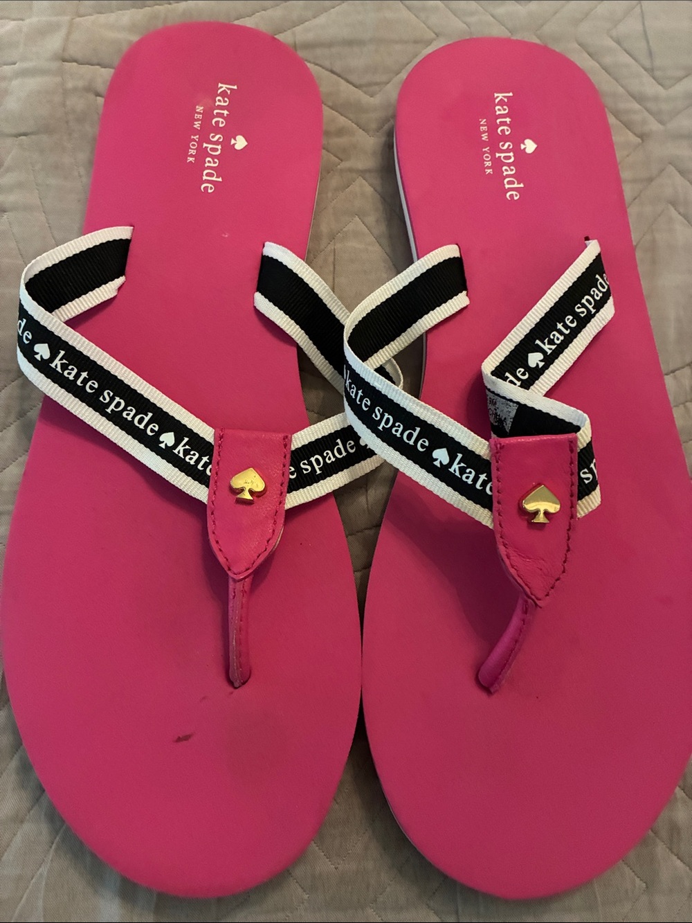 kate spade Hot Pink Flip Flop Sandals with Black & White Logo Straps